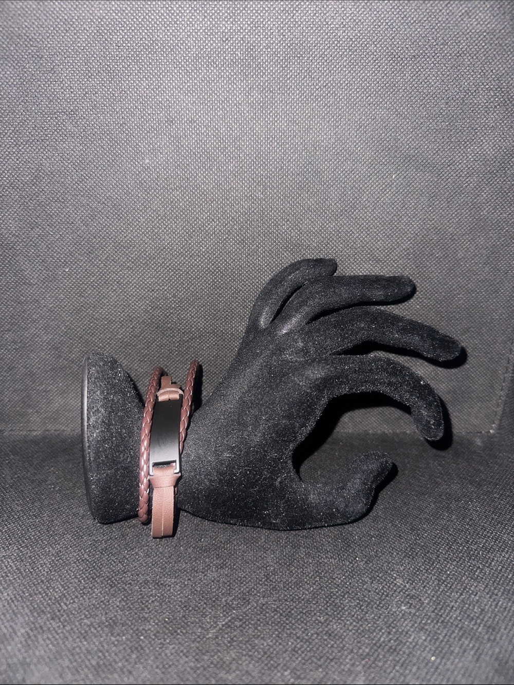 Men's Brown Braided Leather Bracelet with Black Metal Plate